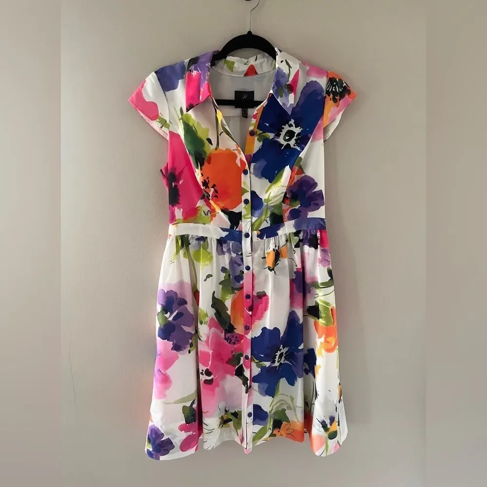 FLORAL BUTTON DOWN DRESS - Picture 1 of 7